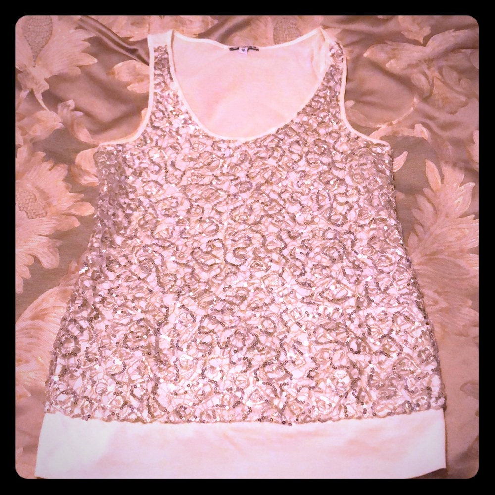 EUC Express Cream White Silver Sequin Tank Top XS